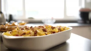 Фото блюда: Запечённая паста с сыром и кукурузными чипсами с хрустящей корочкой