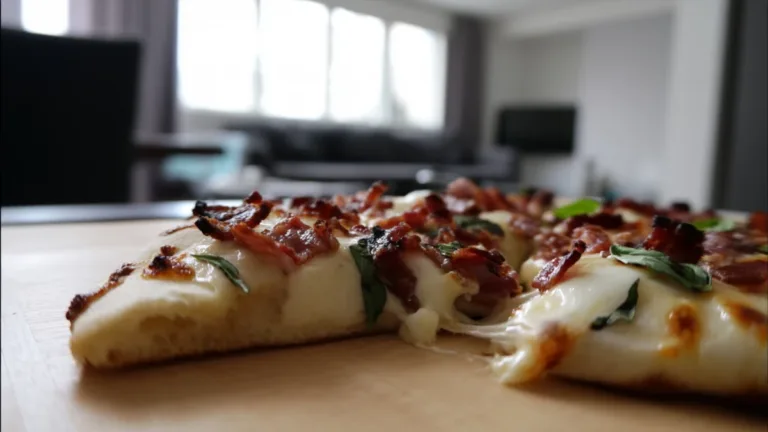 Фото блюда: Пицца с беконом и моцареллой – рецепт с калорийностью