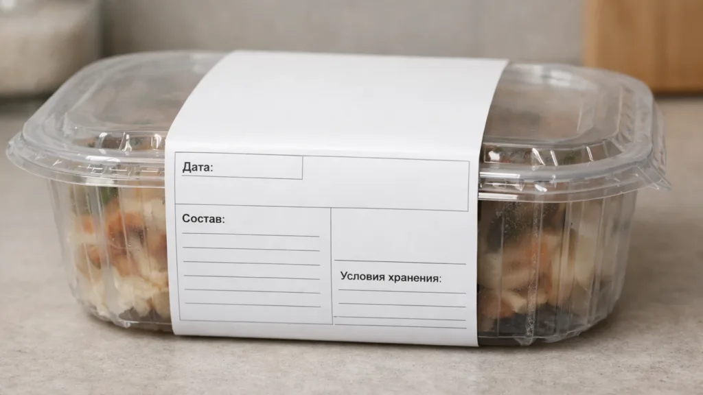 Пищевая упаковка с маркировкой состава срока годности и условий хранения