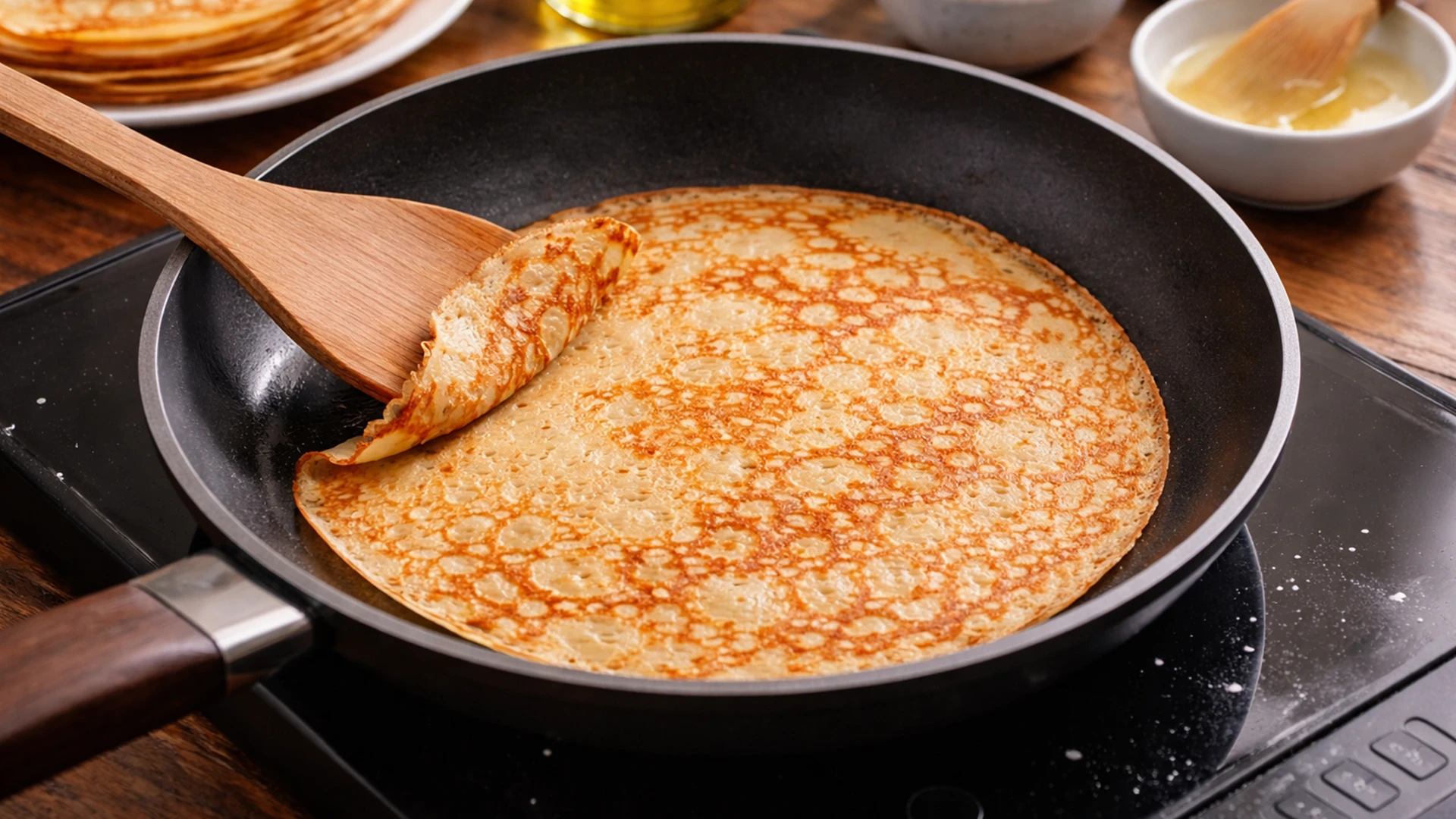 Жарка блина с грибами в сливках