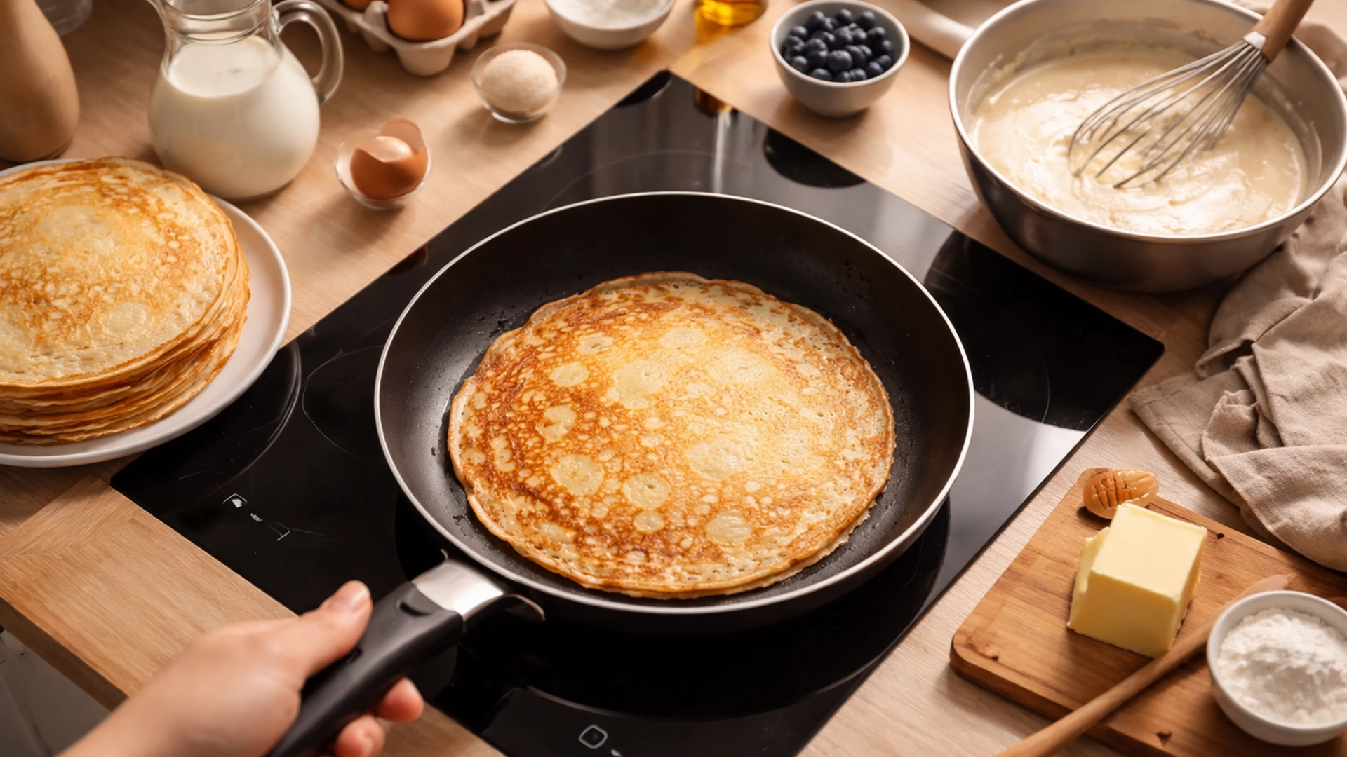 Жарка блина с жюльеном