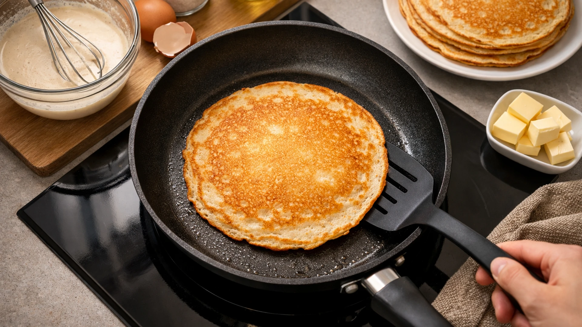 Жарка блина с курицей и фасолью