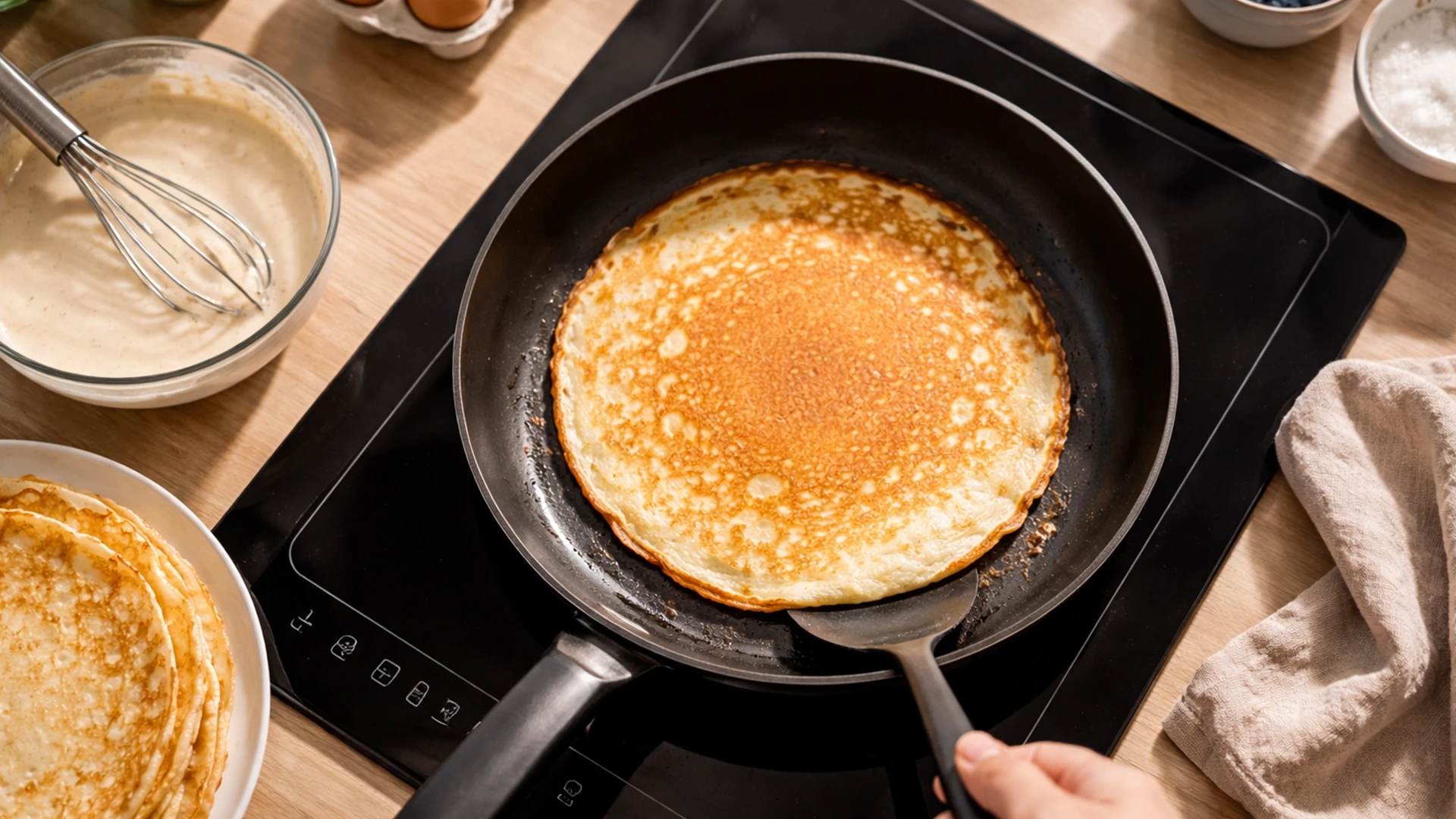 Жарка блина с мясным фаршем