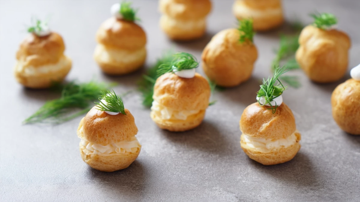 Фото блюда: Профитроли с сырной начинкой для фуршета как сделать воздушные и не раскисающие