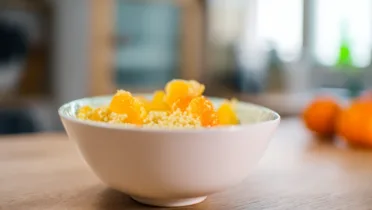 Фото блюда: Пшенные хлопья с мандарином – вкусный и полезный завтрак