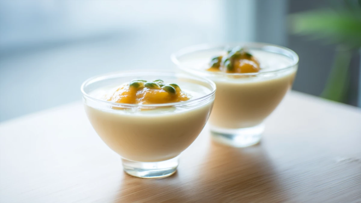 Фото блюда: Пудинг с мангостином — нежное лакомство с мангостиновыми нотками