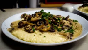 Фото блюда: Полента с жареными грибами: сливочная кукурузная классика по-итальянски
