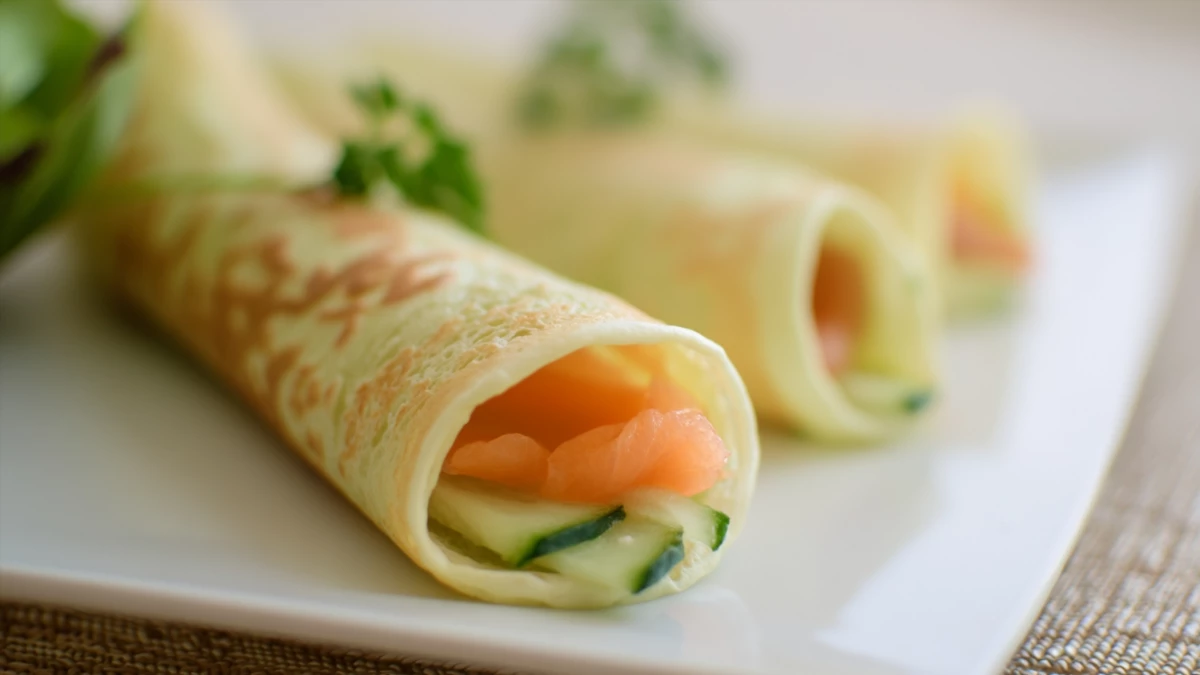 Фото блюда: Рисовые суши-блинчики с лососем и огурцом