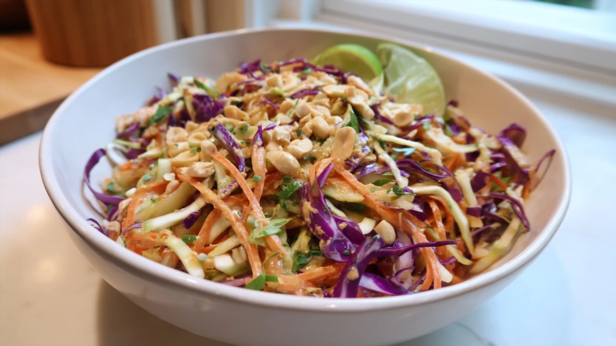 Фото блюда: Салат с арахисовым соусом и пекинской капустой – яркий и вкусный