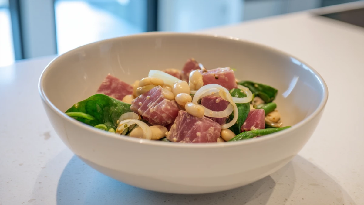 Фото блюда: Салат с тунцом и фасолью для сытного и полезного ужина