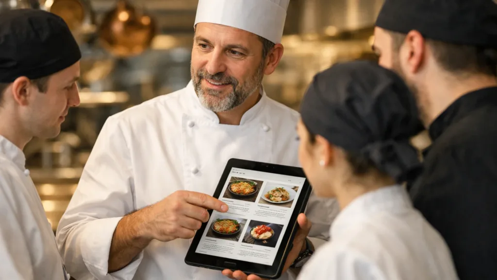 Шеф-повар с командой в ресторане