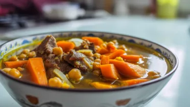 Фото блюда: Узбекская шурпа с бараниной — сытный суп с овощами и пряностями