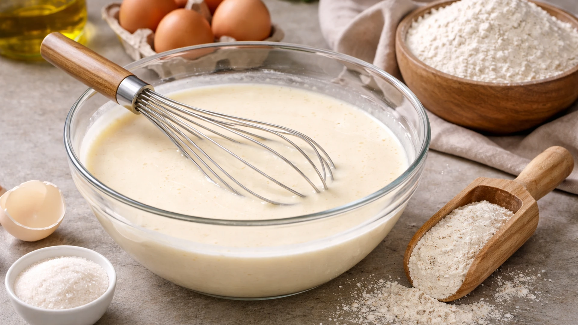 Приготовление теста для блинов с курицей и фасолью