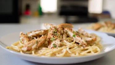 Фото рецепта Спагетти с курицей в сливочно чесночном соусе как в ресторане