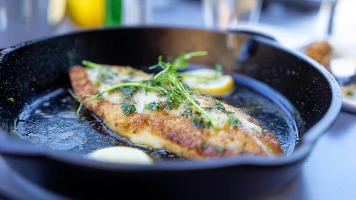 Фото блюда: Судак под лимонным маслом на сковороде: хрустящая корочка и нежное филе