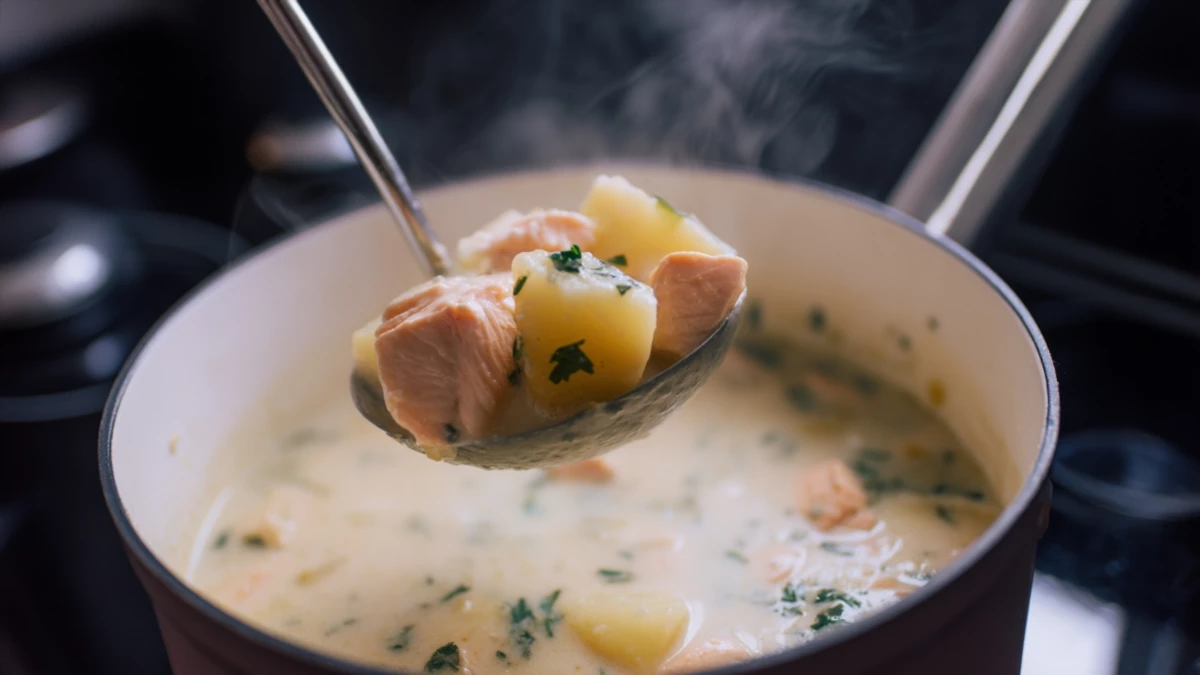 Фото блюда: Рецепт сливочного супа с горбушей: вкусно и сытно