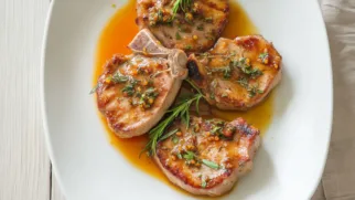 Фото рецепта: Свиные отбивные в сладком абрикосовом маринаде с травами