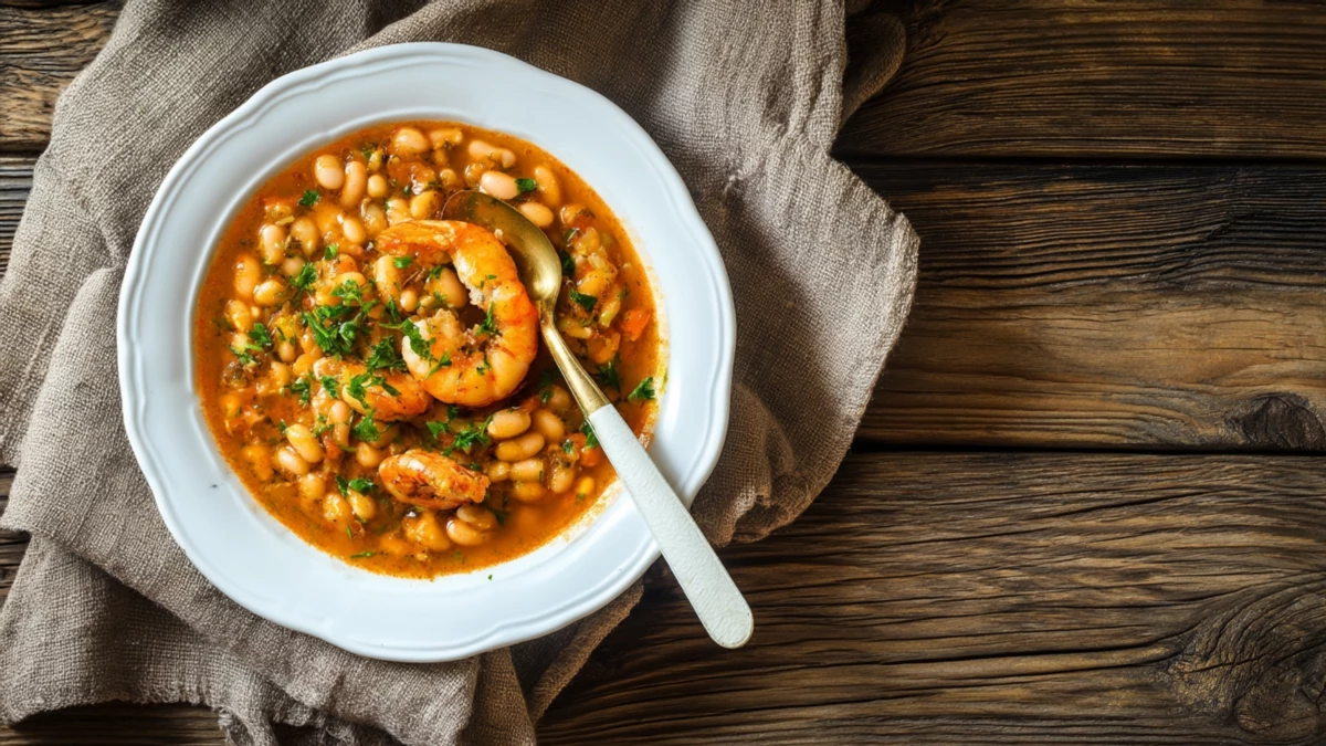 Фото блюда: Тигровые креветки с фасолью в ароматном соусе для сытного ужина