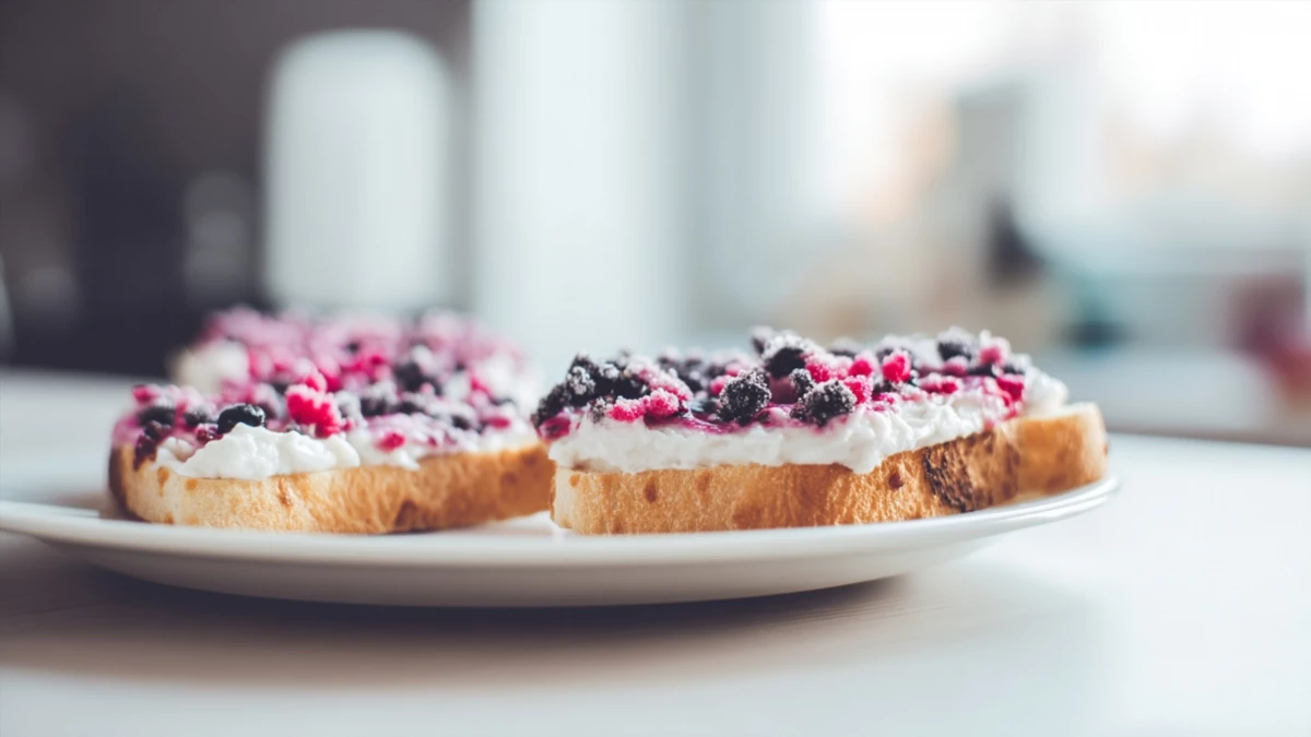 Фото блюда: Тосты с йогуртом и ягодами: рецепт, калорийность, как приготовить