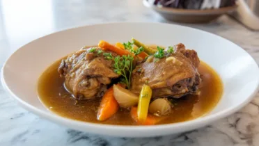 Фото рецепта Тушеные бедра индейки с овощами: нежное мясо в ароматном бульоне