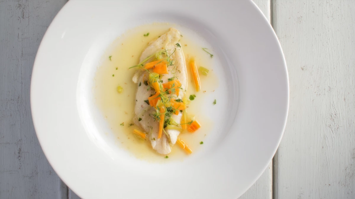 Фото блюда: Тушёный морской язык с овощами