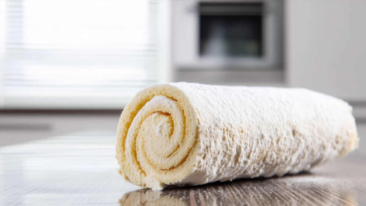 Фото блюда: Ванильный бисквитный рулет с нежным кремом в домашних условиях