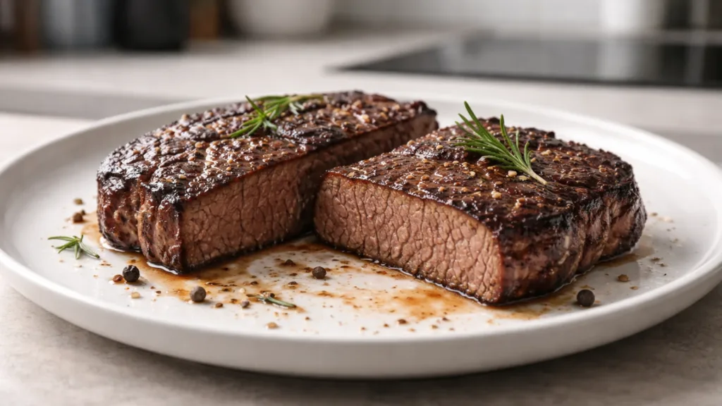 Стейк прожарки well done полностью прожаренный в разрезе