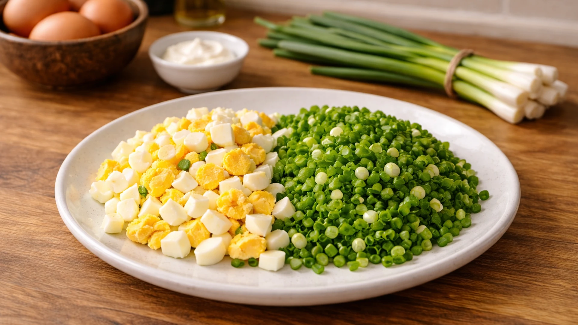 Приготовление начинки с зеленым луком и яйцом