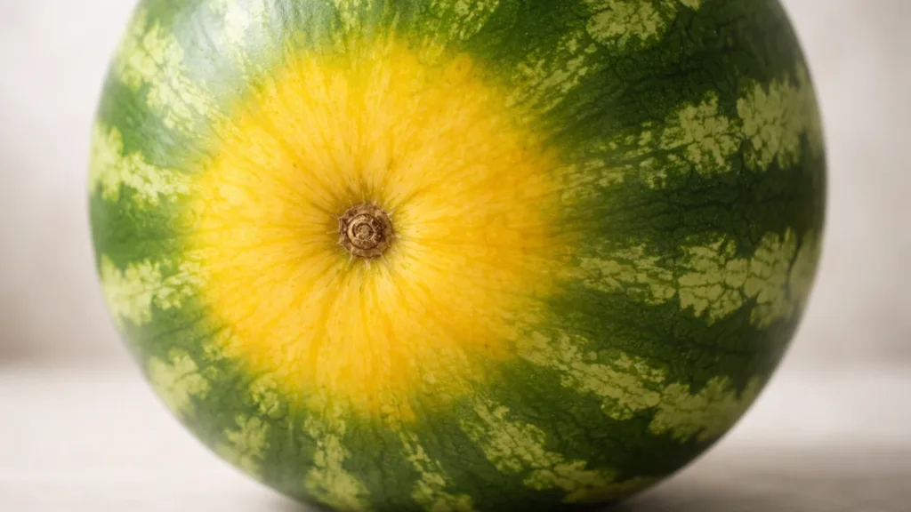 Желтое земляное пятно на спелом арбузе