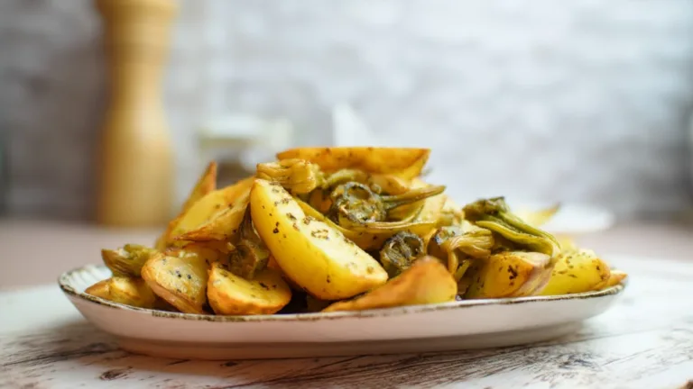 Фото блюда: Жареный картофель с кактусом: хрустящие дольки и мексиканская нотка на ужин