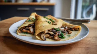 Фото рецепта: Нежные блины с ароматными грибами для сытного обеда