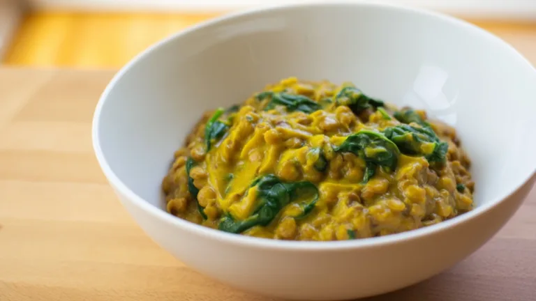 Фото рецепта: Чечевица с карри и шпинатом – ароматное и сытное блюдо