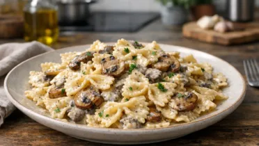 Фото рецепта Нежные фарфалле в бархатном сливочно грибном соусе