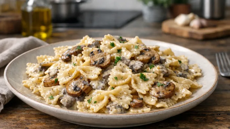 Фото блюда: Нежные фарфалле в бархатном сливочно грибном соусе