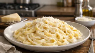Фото рецепта: Шелковистые феттучине альфредо с маслом и пармезаном