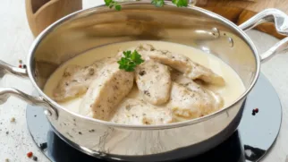 Фото рецепта: Куринное филе в игристом вине с сливками — нежное и ароматное блюдо