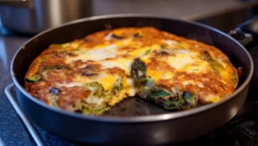 Фото рецепта Овощная сырная фриттата на сковороде для сытного завтрака