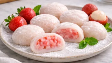 Фото рецепта Моти с клубникой и личи в домашних условиях