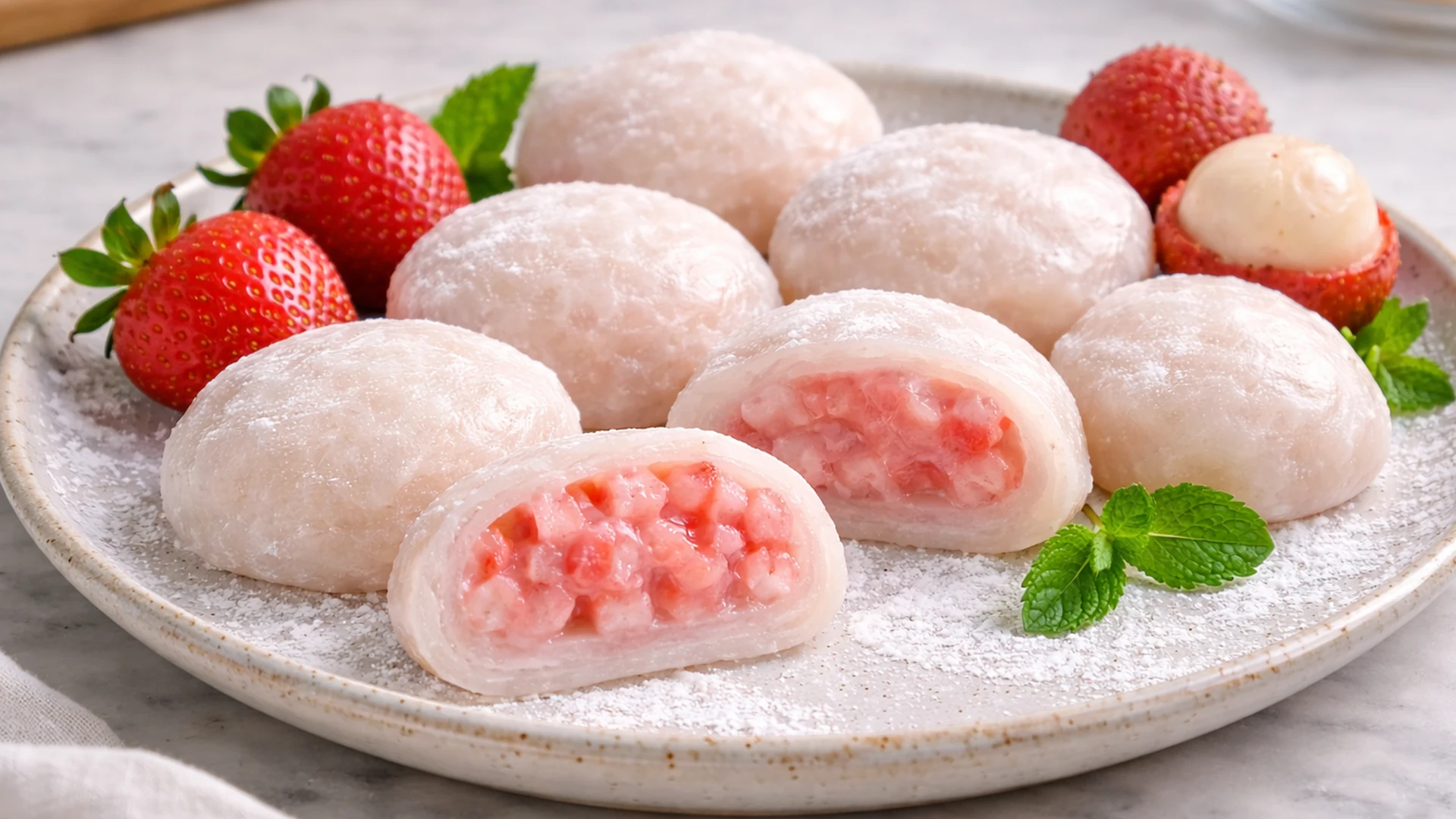 Фото блюда: Моти с клубникой и личи в домашних условиях