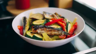 Фото рецепта: Иваси с овощами на гриле – яркое и ароматное блюдо