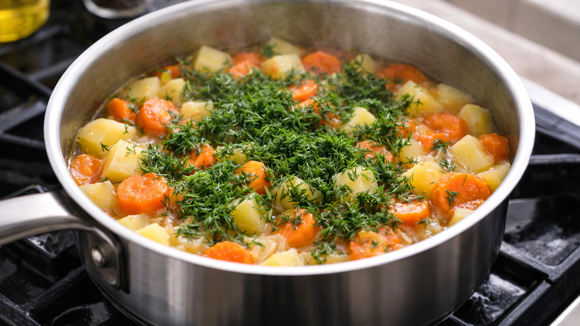 Свежий укроп добавляется в овощное рагу