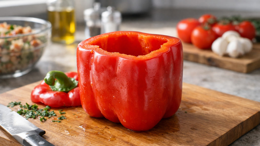 Кубовидный сладкий перец подготовленный для фарширования