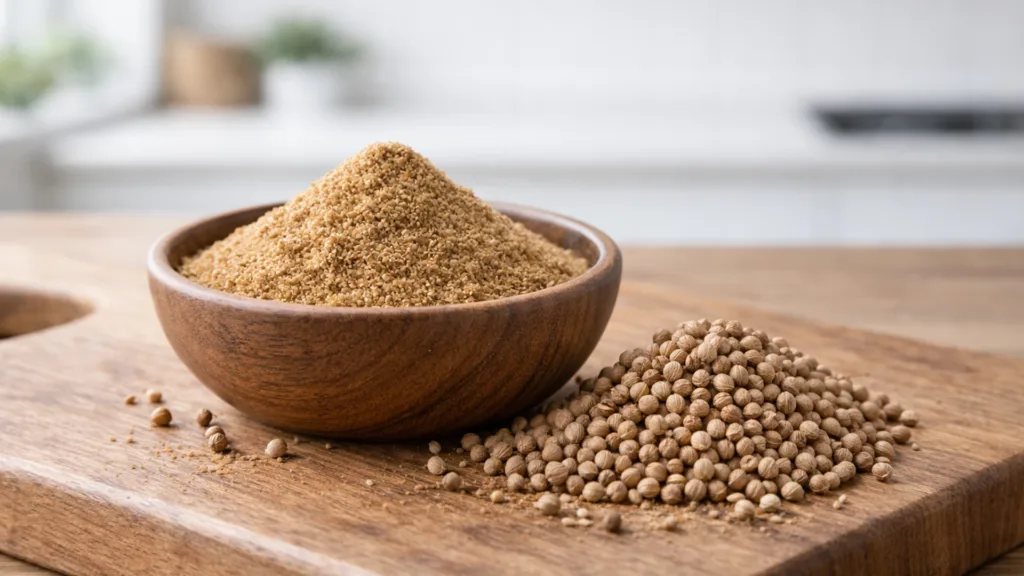 Молотый кориандр и зёрна кориандра