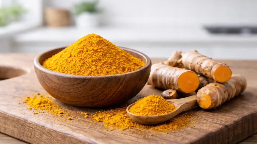 Молотая куркума и корень куркумы
