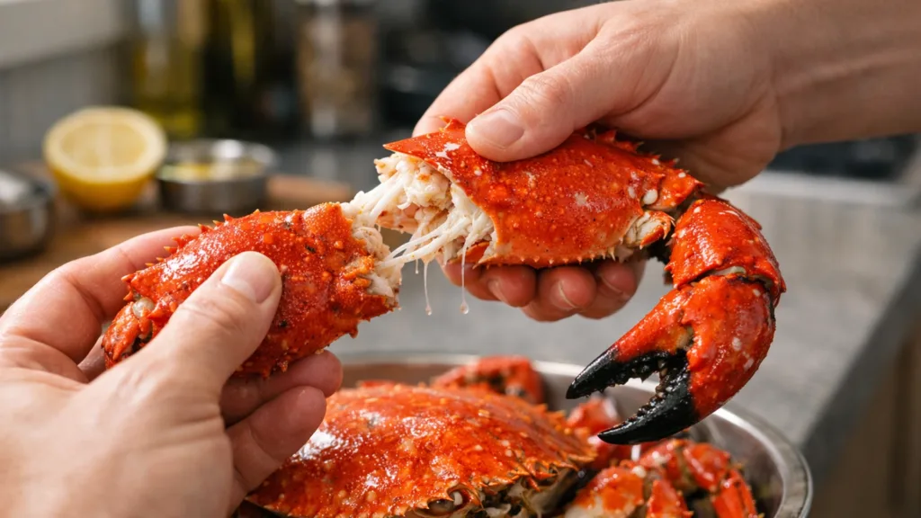 Отделение клешни варёного краба