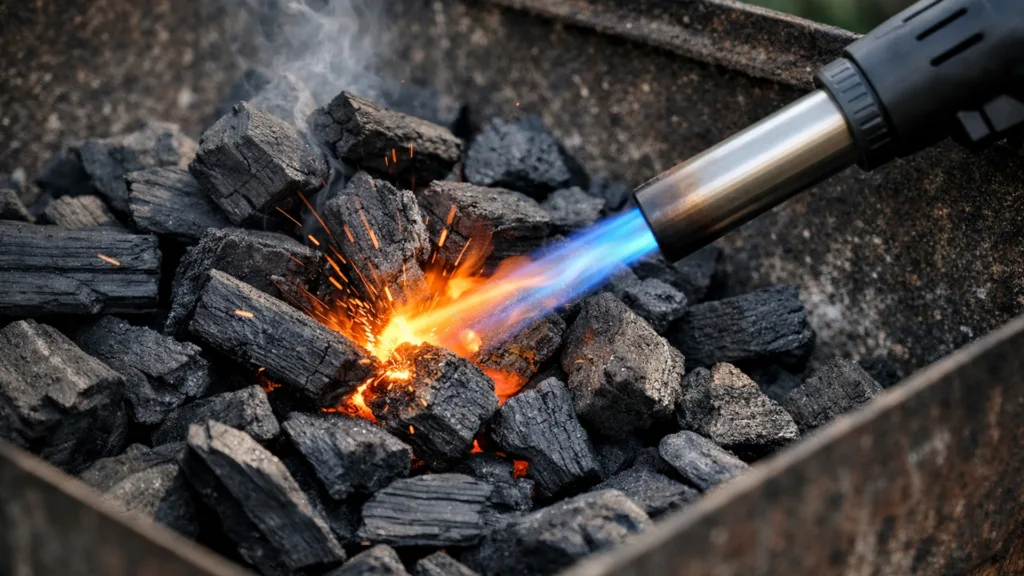 Розжиг мангала газовой горелкой