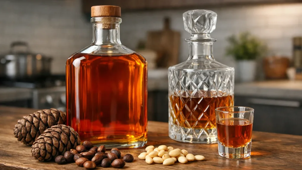 Кедровая настойка на самогоне янтарного цвета