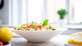 Фото рецепта: Киноа табуле — легкий и свежий салат с помидорами и мятой