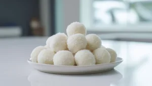 Фото блюда: Кокосовые конфеты с какао маслом – Вкусное лакомство с белым покрытием