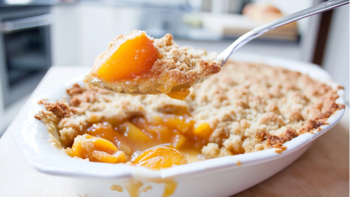 Фото блюда: Крамбл с абрикосами и миндалем – Сочный и хрустящий десерт
